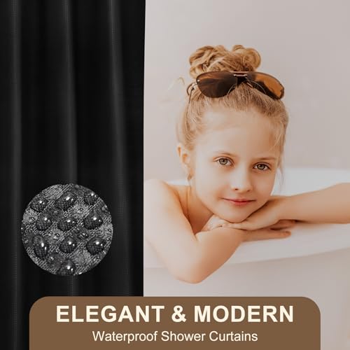 XLHOMO 24PCS Bathroom Sets with Shower Curtain and Rugs,Black Bathroom Accessories Set Waterproof Black and White Shower Curtain Set, Toilet Brush, Trash Can & Bathroom Rug - size: Bath Set+Shower Curtain+Bath Rugs, style: Black6