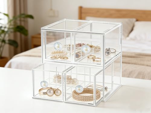 Clear Acrylic Makeup Organizer with 2 Drawer Trays, Cosmetic Storage for Bedroom, Bathroom, Countertop, Dresser (2 drawer)