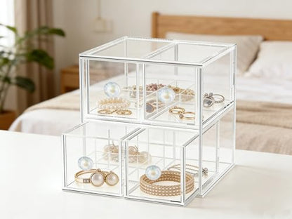 Clear Acrylic Makeup Organizer with 2 Drawer Trays, Cosmetic Storage for Bedroom, Bathroom, Countertop, Dresser (2 drawer)