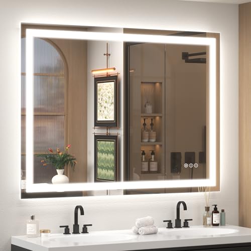 48x36 Inch LED Bathroom Mirror for Wall | Dimmable Vanity Mirror with Lights, Backlit and Front Lighted Mirror for Wall, Anti-Fog, Memory, Shatter-Proof, ETL Listed - color: Frameless, size: 48"L x 36"W