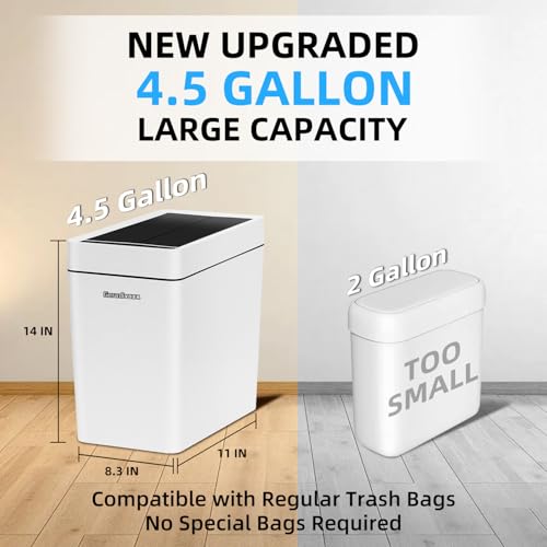 4.5 Gallon Slim Bathroom Touchless Trash Can, Automatic Smart Trash Can with Air-Press Bag Expander, Sensor Lid Waste Bin for Bedroom, Office & RV, White - size: 4.5 Gallon-P