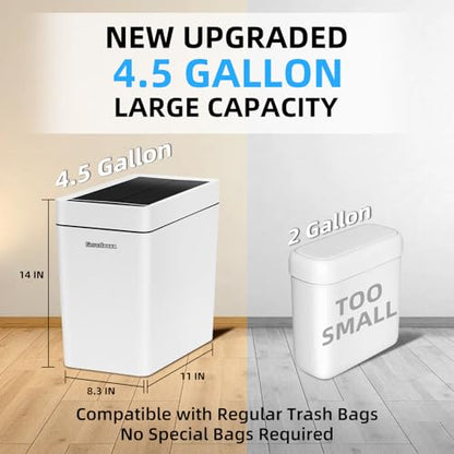 4.5 Gallon Slim Bathroom Touchless Trash Can, Automatic Smart Trash Can with Air-Press Bag Expander, Sensor Lid Waste Bin for Bedroom, Office & RV, White - size: 4.5 Gallon-P