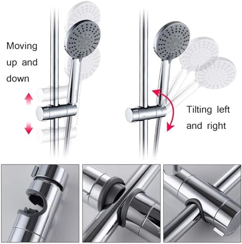 Adjustable Shower Head Holder for Slide Bar 18-25MM, ABS Chrome | Universal 18-25MM O.D. Rail Head Bracket Holder for Slider Clamp Bathroom Replacement 360 Degree Rotation Sprayer Holder