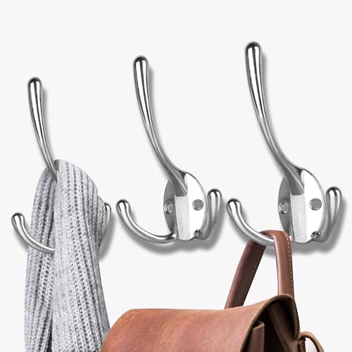 Wall Mounted Coat Hooks 5 Pack Heavy Duty Black Hardware Robe Hooks Decorative for Single Hanging Coats Towel Cubicle Classroom Kitchen Bath Backpack Hat Hook - color: 5PCS Silver