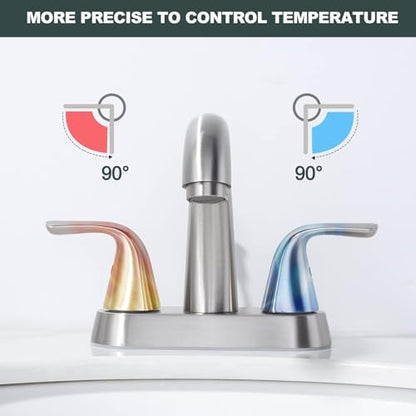 Brushed Nickel Bathroom Sink Faucet, 4 Inch Centerset Bathroom Faucet | ALEASHA 2 Handles Vanity Faucet with Pop Up Drain Stopper, RV Lavatory Vanity Faucets with Aesthetic Appeal - color: Brushed Nickel