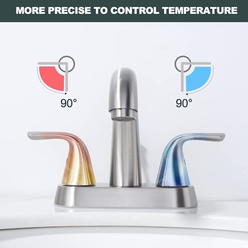 Brushed Nickel Bathroom Sink Faucet, 4 Inch Centerset Bathroom Faucet | ALEASHA 2 Handles Vanity Faucet with Pop Up Drain Stopper, RV Lavatory Vanity Faucets with Aesthetic Appeal - color: Brushed Nickel