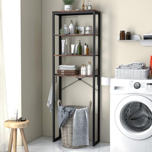 Giantex Over The Toilet Storage Shelf, 4-Tier Freestanding Space Saver Above Toilet Shelves w/Paper Holder, Side Hook & Adjustable Foot Pads, Over Toilet Bathroom Organizer for Restroom, Laundry