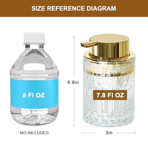 RYTOXILO Foaming Soap Dispenser, Gold Glass Foam Hand Soap Dispenser for Bathroom, Refillable 7.8 Fl Oz Foamy Pump Bottle with Plastic Golden Pump, Modern Dish Soap Foam Dispenser Container - color: Clear Bottle+ Gold Pump