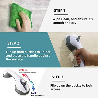 2 Pack Heavy-Duty Shower Grab Bars - Gemroom 16.5 Inch Grey Suction Bar Handles for Elderly, Seniors, Handicap, Safety Balance Assist Grip for Bathroom, Toilet - Anti-Slip, Shower Handles Hand Rail