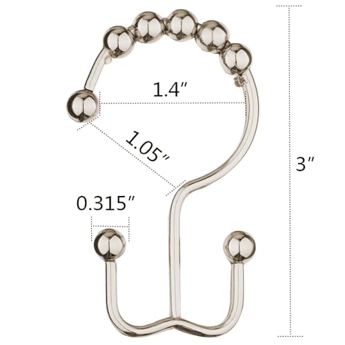 DAWNER Shower Curtain Hooks, Rust Proof Metal Easy Glide Double Rings, Stainless Steel Hangers for Bathroom Curtains, Set of 12, Brushed Nickel - color: Brushed Nickel
