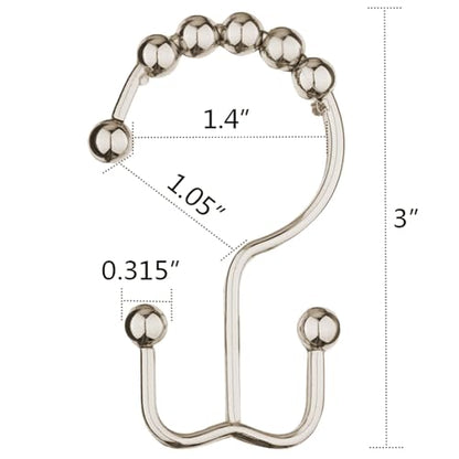 DAWNER Shower Curtain Hooks, Rust Proof Metal Easy Glide Double Rings, Stainless Steel Hangers for Bathroom Curtains, Set of 12, Brushed Nickel - color: Brushed Nickel