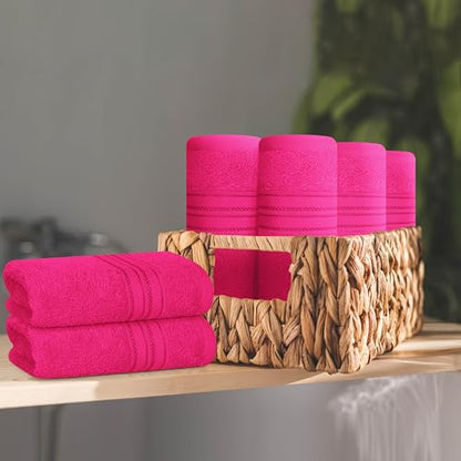 BOUTIQUO Ultra Soft Cotton Washcloths, Contains 12 Piece Face Cloths 12x12 inch, Ideal for Everyday use Face Towels, Compact & Lightweight Multi Purpose Washcloths - Hot Pink - color: Hot Pink, size: Washcloths - Set of 12