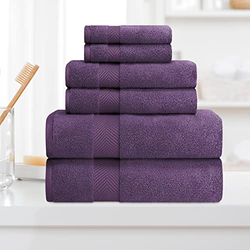 Zero-Twist Towel Collection, Luxurious Cotton Oversized 6-Piece Towel Set, Bath Towel 30" x 54", Hand Towel 16" x 30", Face Towel 13" x 13", Absorbent and Fast-Drying, Grape Seed by Blue Nile Mills - color: Grape Seed, size: 6 Piece Towel Set