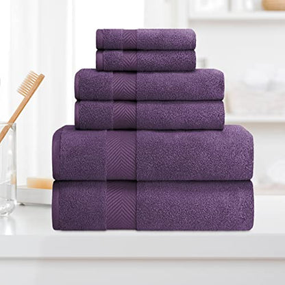 Zero-Twist Towel Collection, Luxurious Cotton Oversized 6-Piece Towel Set, Bath Towel 30" x 54", Hand Towel 16" x 30", Face Towel 13" x 13", Absorbent and Fast-Drying, Grape Seed by Blue Nile Mills - color: Grape Seed, size: 6 Piece Towel Set