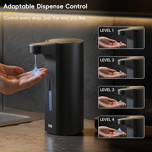 EKO Aroma Pro 13.5 fl oz Touchless Automatic Liquid Soap Dispenser, Rechargeable Hand & Dish Soap Dispenser for Bathroom and Kitchen, Waterproof, Adjustable Volume Control (Matte Black) - color: Matte Black, size: 13.5 oz (Premium Wireless Charging)