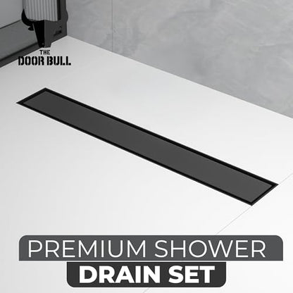 24-Inch Linear Shower Drain - 304 Stainless Steel | Reversible 2-in-1 Flat & Tile Insert Cover, Rectangular Floor Drain Set with Hair Catcher & Adjustable Leveling Feet - color: Matte Black, size: 24 Inch