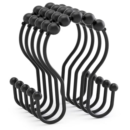 AmazerBath Shower Curtain Hooks Black Shower Curtain Rings, Metal Shower Curtain Hooks Rust Proof, Smooth Glide Double Shower Hooks Rings for Shower Curtain, Shower Rod Hooks 12Pcs - color: Black, style: Double Shower Hooks