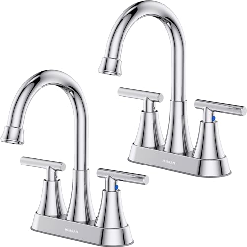 Bathroom Faucets, Hurran 4 inch Centerset 2-Handle Lead-Free, Chrome | Bathroom Sink Faucet with Pop-up Drain and Supply Lines, Stainless Steel Faucet for Vanity RV Restroom Laundry, 2 Pack - color: Chrome X 2