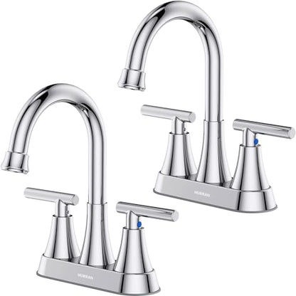Bathroom Faucets, Hurran 4 inch Centerset 2-Handle Lead-Free, Chrome | Bathroom Sink Faucet with Pop-up Drain and Supply Lines, Stainless Steel Faucet for Vanity RV Restroom Laundry, 2 Pack - color: Chrome X 2