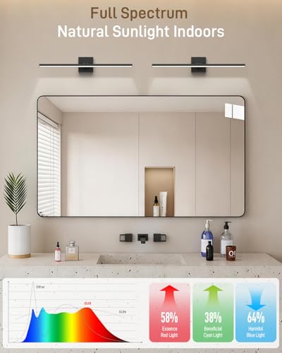 Black Long Vanity Lights, Morden Bathroom Light Fixtures with 5CCT&Dimmable Bath Wall Lamp, 220° Rotatable Hallway Bedroom, 32IN Vanity LED Bar Over Mirror for Makeup Shaving Skincare-ETL Certified - size: 32IN