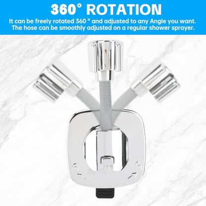 Shower Head Holder, Adjustable No-Drill Wall Mount for Suction Cup Handheld Shower, 360° Rotation ABS Shower Bracket with Hook, Fits RV/Apartments/Bathrooms
