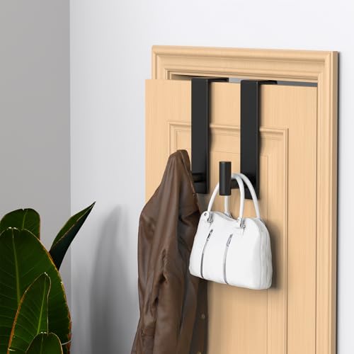 WUIVIUT T-Shaped Over Door Hooks - Fits Wooden & Metal Doors Less Than 1.77" Wide,Door Hanger for Office,Bedroom Heavy-Duty Stainless Steel Doors(T Shape 2 Pack, Fits 1-3/4'' Thick) - size: T Shape 2 Pack, Black