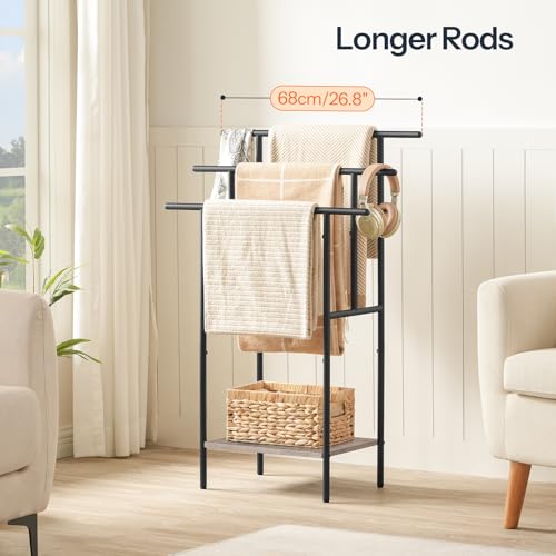 HOOBRO 39.4" Tall Freestanding Towel Rack for Bathroom, 3 Tier Stepped Blanket Rack with Shelf, Oversized Bath Towels Drying and Display Rack, Black and Rustic Brown BG50LB01 - color: Greige + Black