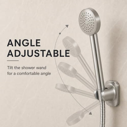Hand Held Shower Head Holder, Adhesive Showerhead Bracket, Angle Adjustable Shower Wand Holder Wall Mounted, Brushed Nickel - color: Brushed Nickel