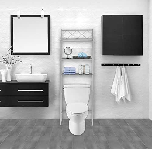 J&V TEXTILES 3-Shelf Bathroom Organizer Over The Toilet, Bathroom Spacesaver (Silver) - color: Silver