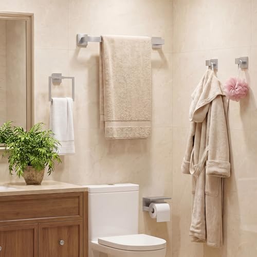 10-Piece Brushed Nickel Bathroom Hardware Set SUS304 Stainless Steel, 2×23.6" Towel Bars, 2 Towel Rings, 2 Toilet Paper Holders & 4 Towel Hooks Wall Mounted Bathroom Accessories Set - color: Brushed Nickel, size: 10 pack