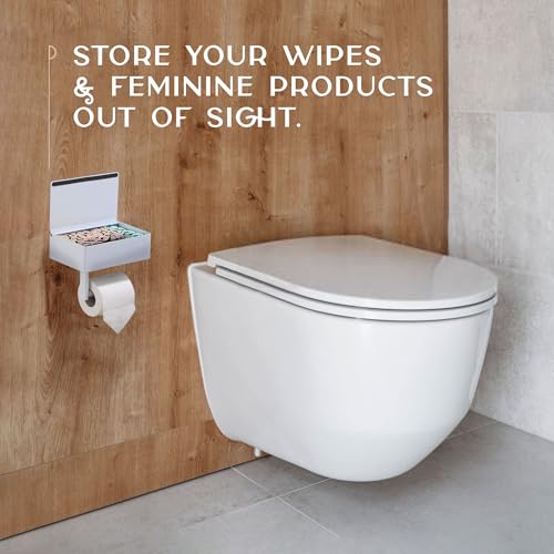 Day Moon™ - Toilet Paper Holder with Shelf - Modern Roll Holder for Bathroom - 1 Pack - Wall Mount - with Storage, White - color: White