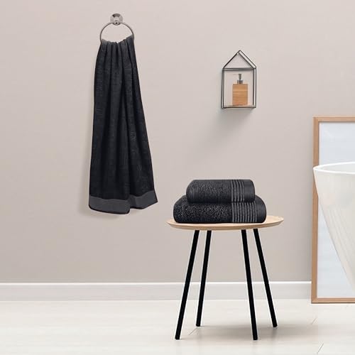 Ultra Soft 3 Pack Cotton Towel Set, Contains a Bath Towel 28x55 inch, a Hand Towel 16x24 inch & a Wash Coth 12x12 inch, Ideal Everyday use, Compact & Lightweight -Black - color: Black, size: 3 Pack Set
