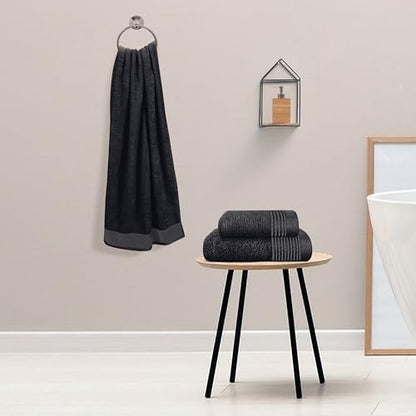 Ultra Soft 3 Pack Cotton Towel Set, Contains a Bath Towel 28x55 inch, a Hand Towel 16x24 inch & a Wash Coth 12x12 inch, Ideal Everyday use, Compact & Lightweight -Black - color: Black, size: 3 Pack Set
