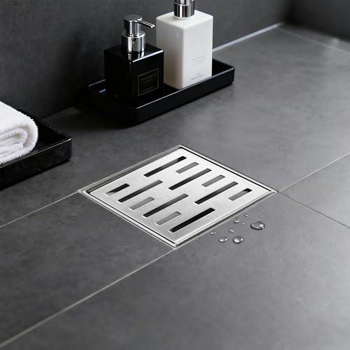 Square Shower Drain 4 inch, Brushed Nickel 304 Stainless Steel Floor Drain for Bathroom, Removable Tile Insert Grate Includes Hair Strainer - color: Brushed Nickel