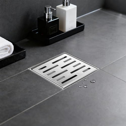 Square Shower Drain 4 inch, Brushed Nickel 304 Stainless Steel Floor Drain for Bathroom, Removable Tile Insert Grate Includes Hair Strainer - color: Brushed Nickel