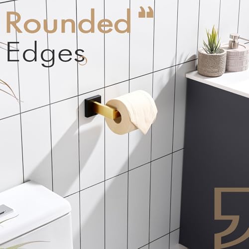 KOKOSIRI Toilet Paper Holders Wall Mounted Toilet Roll Holder for Bathrooms Hardware Washroom T-304 Stainless Steel, Matte Black and Gold B2003GDK - color: Black Gold, size: Without Shelf(1 Pack)