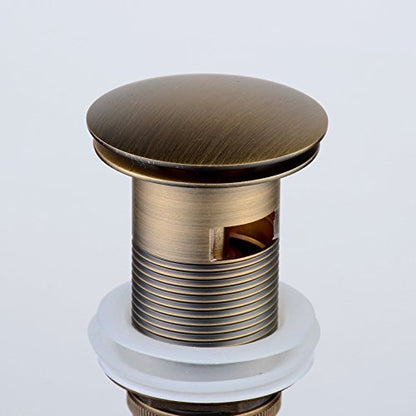 Antique Brass Pop Up Drain with Overflow for Vessel Sinks | Heavy Brass Construction with Rustproof Finish and Tool-Free Hand Tighten, Smooth Operation, Compatible with Most Sink Holes.