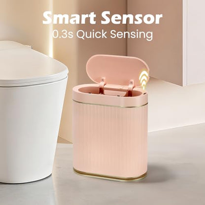 SYNCVIBE Bathroom Sensor Trash Can with Lid, 2 Gallon, Automatic Lid, Pink | 7.5 Liter Smart Garbage Bin, Slim IPX5 Waterproof Plastic Wastebasket, Small Trash Bin for Bedroom, Office and Living Room - color: Pink