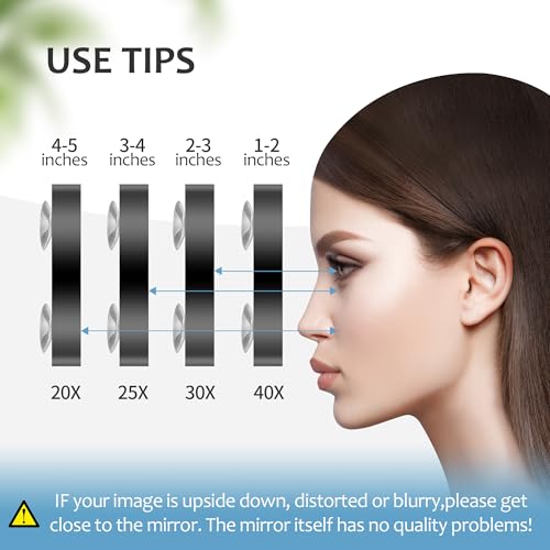 MIYADIVA 40X Magnifying Mirror, 3.5 Inch Round Compact Mirror with Suction Cup, Stainless Steel Tweezers, Perfect for Makeup, Eyebrows, Beards, Travel - color: Black-40x