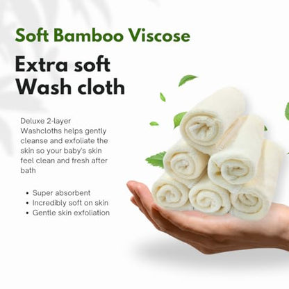 Baby Washcloths 6-Pack, Ultra Soft Viscose, 7.87 x 7.87 inches, 2-Layer Deluxe, Super Absorbent, Machine Washable, Newborn Bath Towels, Infant Shower, Gentle on Skin, Face Wash Cloths for Babies