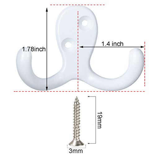 IBosins 8 Pack White Double Prong Coat Hooks Wall Mounted with 16 Screws | Heavy-Duty Wall Hooks, Retro Double Utility Hooks for Coat, Scarf, Bag, Towel, Key, Cap, Cup, Hat - color: 8 Pcs White