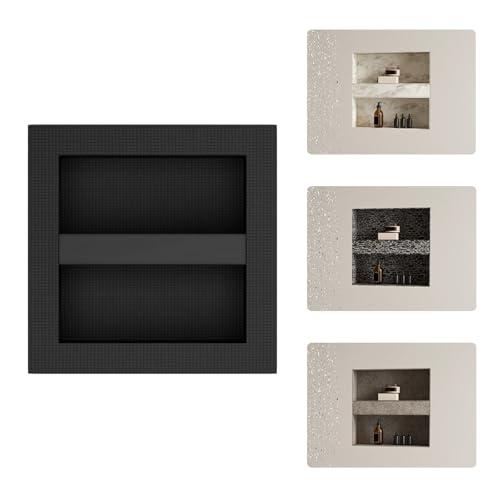 Shower Niche 16" x 16" Black, Tile Ready Insert with Shelf | Recessed Shower Wall Niche, Removable Shelf, Tile Ready Insert, Built-in Bathroom Storage Box, Waterproof, Easy Install