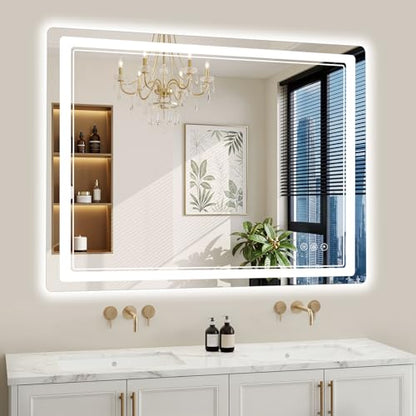 36"x48" LED Bathroom Mirror with Lights, Backlit + Front Lit, Anti-Fog, Lighted Bathroom Mirror for Wall, HD Shatterproof Tempered Glass, Dimmable, Memory Function (Horizontal/Vertical) - size: 48"L x 36"W