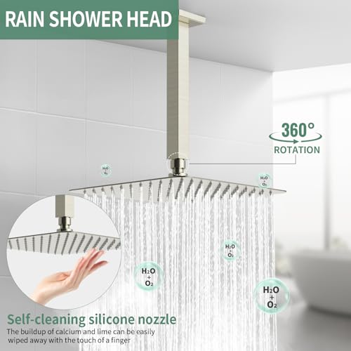 SunCleanse Rainfall Shower Faucet Set with High Pressure in Brushed Nickel | Ceiling mounted shower combo set featuring a 10" rainfall shower head, handheld spray, and rough-in shower valve. - color: Brushed Nickel, style: 10-ceiling
