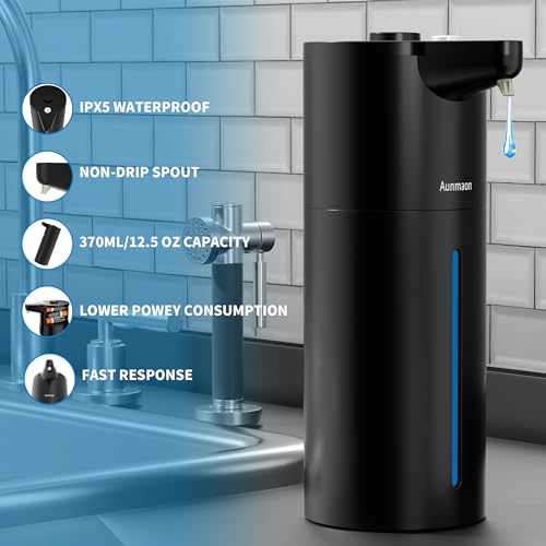 Automatic Soap Dispenser Touchless,15-Level,Kitchen Bath Black | Hands-Free,15-Level Dial Control,Thick & Thin Soap Compatible,Long Battery Life,Easy for Toddlers,Wall Mountable - color: Bright Black