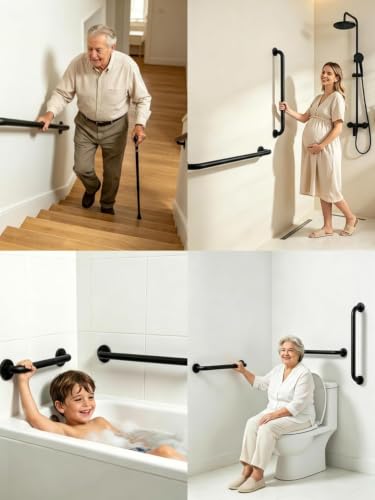 24 Inch Knurled Matte Black Grab Bar for Shower, 2 Pack | 304 Stainless Steel, Fully Welded 1.25" Tube, Non-Slip Surface, Rustproof Bathroom Handrail - color: BLK Knurled, size: 24 inch - 1.25 inch Dia