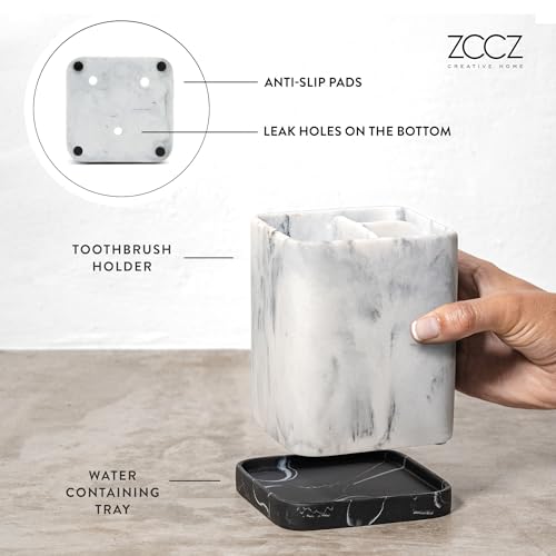 Toothbrush Holder, Countertop Marble Look Electric Toothbrush Toothpaste Makeup Brush Razor Holder Stand Bathroom Organizer with Detachable Tray - color: 2. White Marble