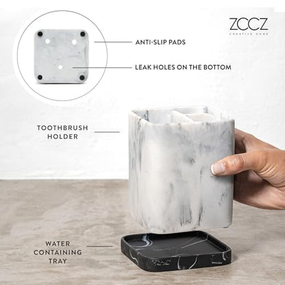 Toothbrush Holder, Countertop Marble Look Electric Toothbrush Toothpaste Makeup Brush Razor Holder Stand Bathroom Organizer with Detachable Tray - color: 2. White Marble