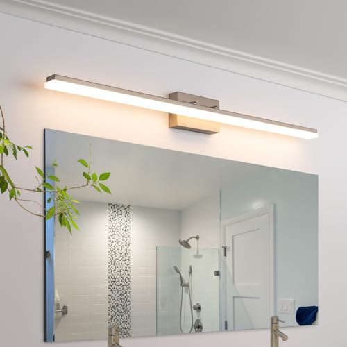 mirrea 48in LED Vanity Lights for Bathroom Brushed Nickel,Warm White 3000K | Over Mirror,Adjustable light angle,ETL listed,Dimmable,Bathroom lighting fixtures,Eye-friendly,Frosted acrylic shade - color: Warm White 3000k, size: 48 inches