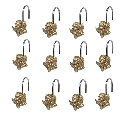 Twofish Home Golden Angel Shower Curtain Hooks Anti Rust Shower Curtain Hooks Decorative Resin Golden Angel Shower Curtain Rings Set of 12 - color: Golden Angel
